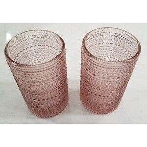 Fortessa D&V Jupiter Textured Flat Tumbler Glass 13 Oz Pink hobnail  - Set Of 2